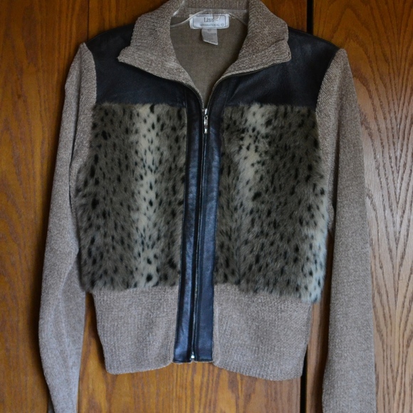 Brown leather/fur Knit Jacket - Picture 1 of 7